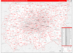 Dallas-Fort Worth-Arlington Metro Area Wall Map Red Line Style 2026